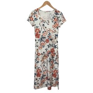 Peruvian Connection Maxi Dress Women's Size XS Ivory Floral Pima Modal Stretch